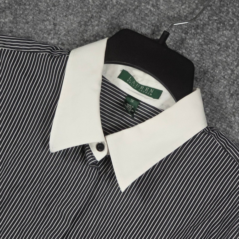 Lauren Ralph Lauren Womens 1X Button Down Shirt Black Pinstripe White Collar